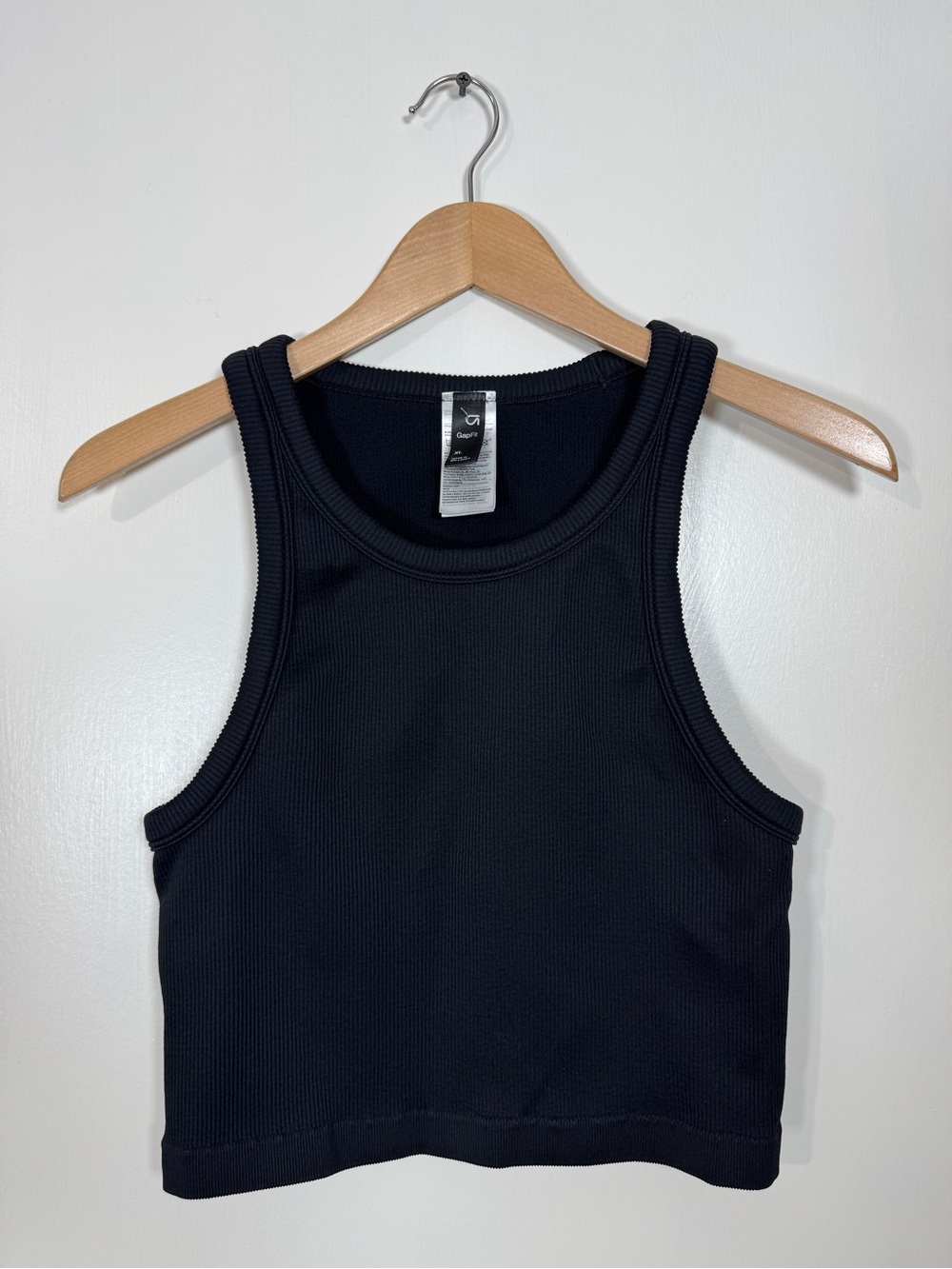 WAT69 {GAP} "GAPFit" Black High Neck Ribbed Racerback Crop Tank Top